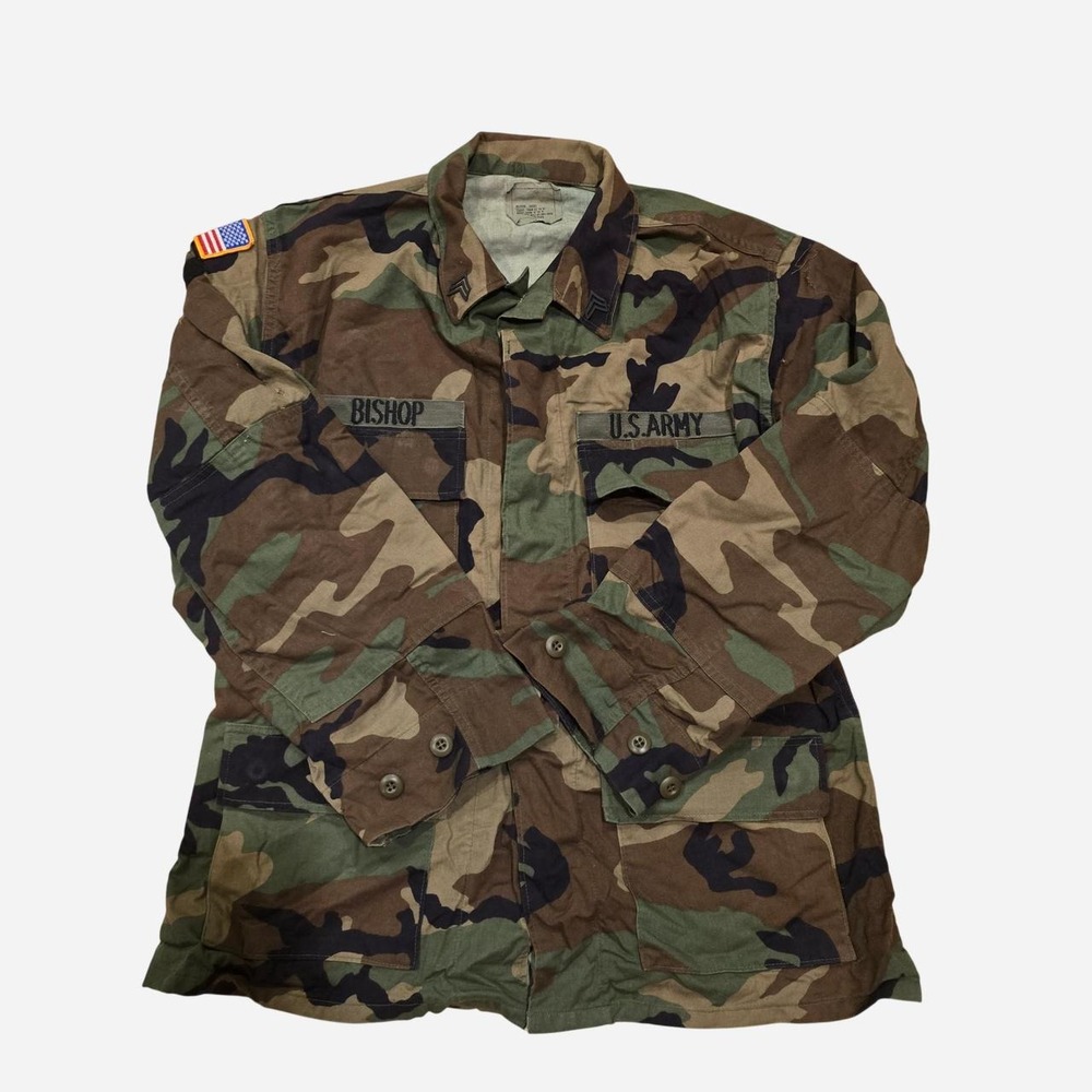 US Army Woodland Camo BDU Jacket Medium Short Twill 8415-01-084-1646 Patches